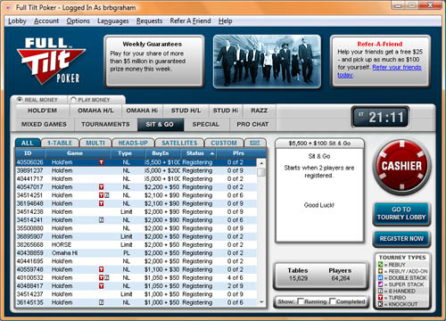 Full Tilt Poker Lobby